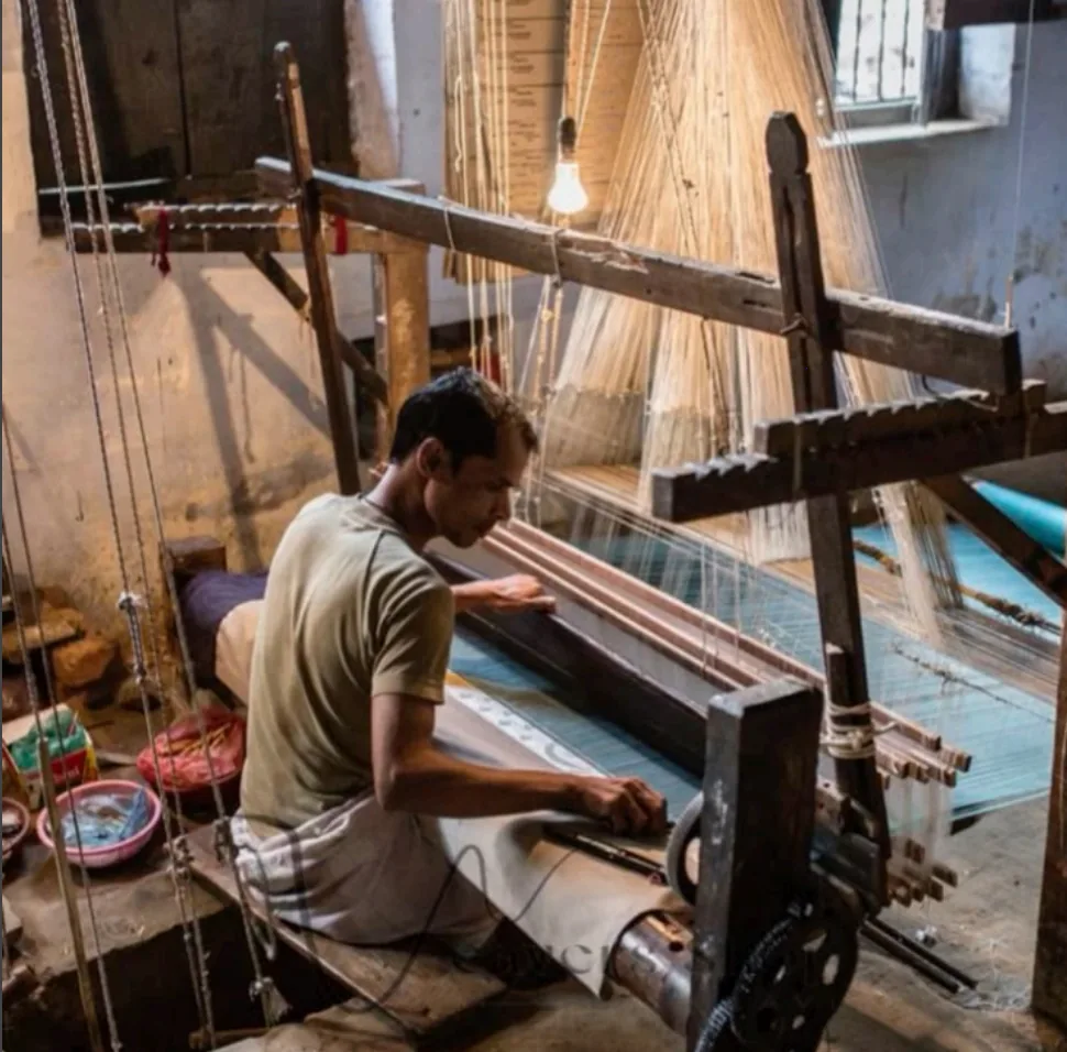 Artisan weaving handcrafted textiles