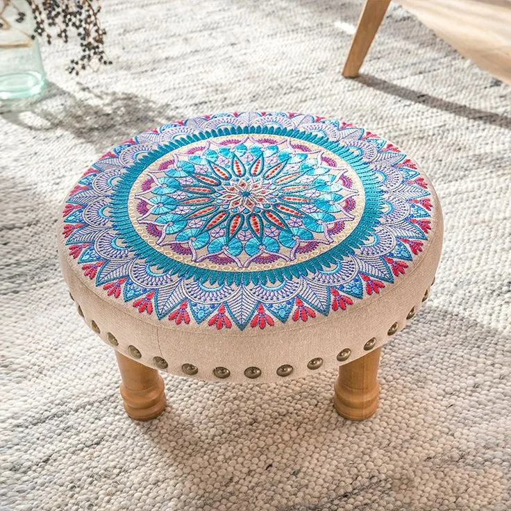 Colorful Mandala Embroidered Stool