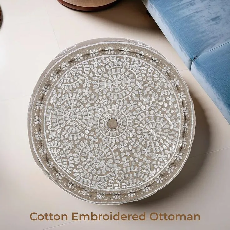 Cotton Embroidered Round Ottoman
